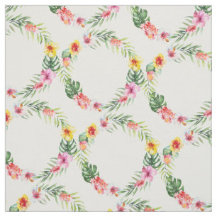 Modern Exotic Tropical Flowers Wreath Pattern Fabric