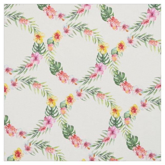 Modern Exotic Tropical Flowers Wreath Pattern Fabric (Swatch)