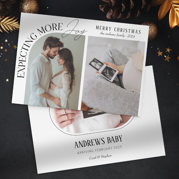 Pregnancy christmas card - Pink Dramatic personalized gifts for you Modern expecting more joy baby photo christmas holiday card