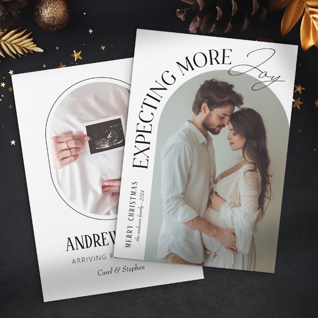 Pregnancy christmas card - Pink Dramatic personalized gifts for you Modern expecting more joy baby photo christmas holiday card
