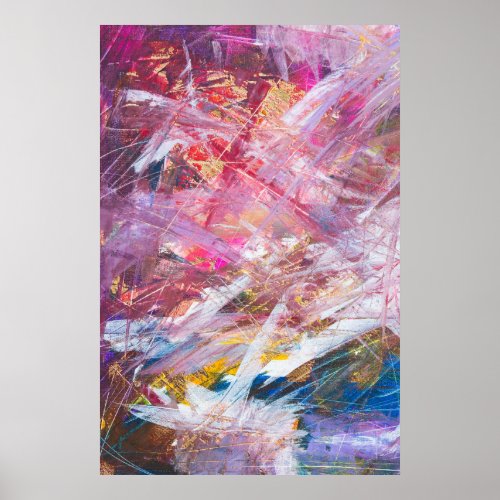 Modern Expressionist Vibrant Strokes Gold Accents Poster