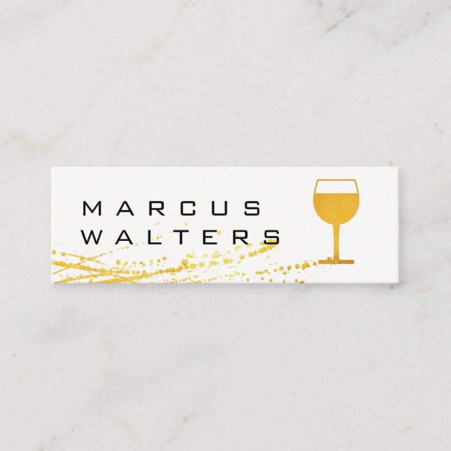 Modern Expressive with Wine Glass Icon Mini Business Card (Front)