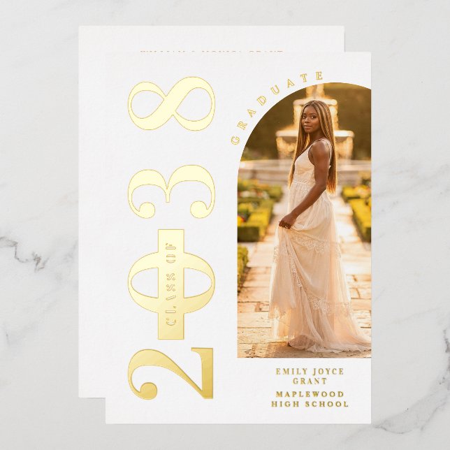 Modern Exquisite Arch Framed Photo Graduation Foil Invitation (Front/Back)