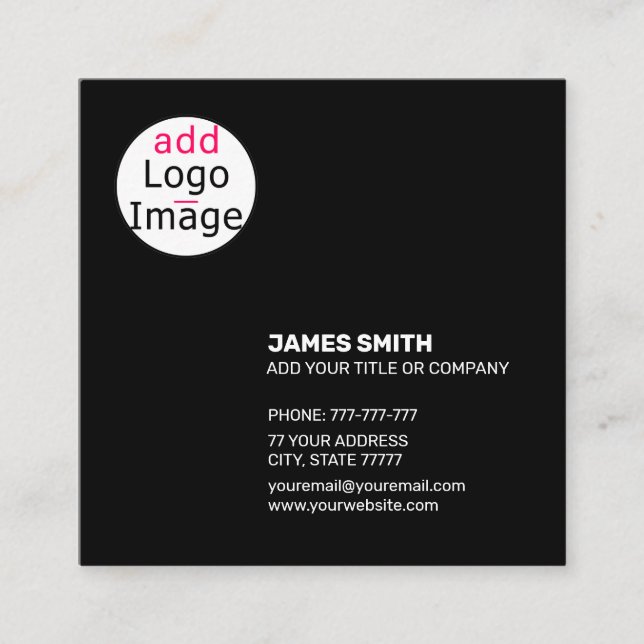 Modern Extravagant Customizable Black Square Business Card (Front)