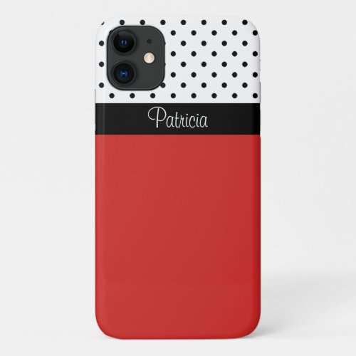 Modern Eye_Catching Red White  Black Polka Dots iPhone 11 Case