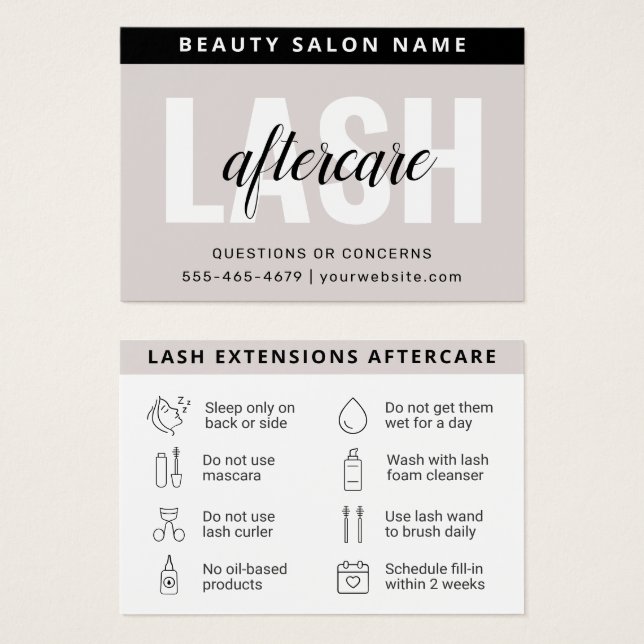 Modern Eyelash Extensions Lash Aftercare Card (Front & Back)