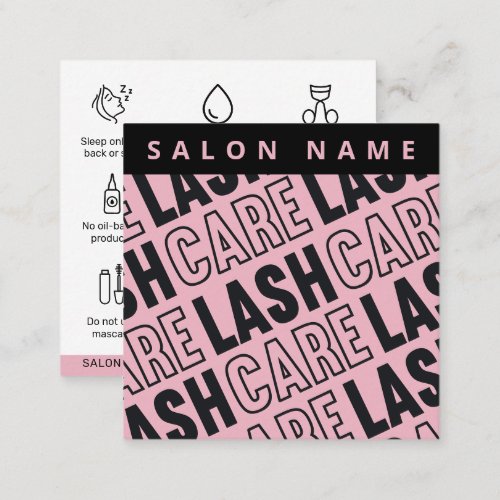 Modern Eyelash Extensions Lash Lift Aftercare Square Business Card