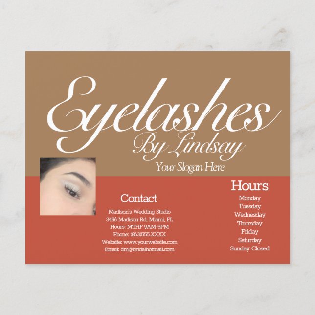 Modern Eyelash Services  Earthy Pricing  Brochure Flyer (Back)
