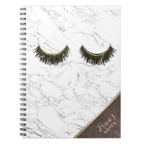 Modern Eyelash Trendy White Marble Copper Corner Notebook