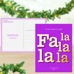 Modern Fa La Purple Simple Chic Trendy Gold Foil Holiday Postcard