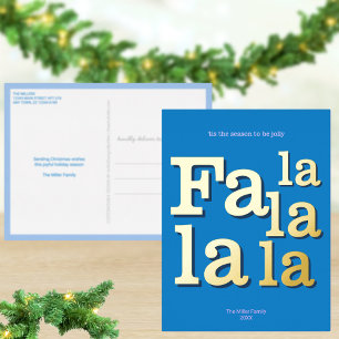 Modern Fa La Sky Blue Simple Chic Trendy Gold Foil Holiday Postcard