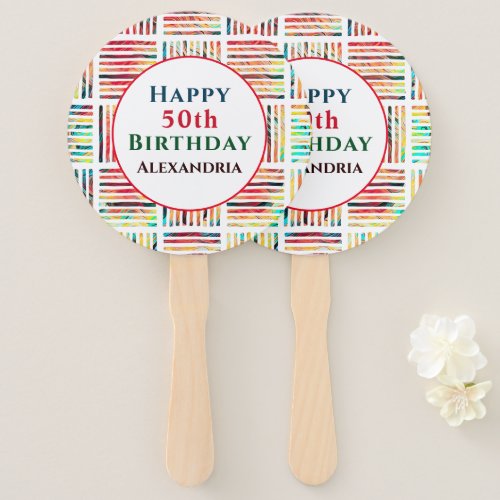 Modern Fabulous 50th Birthday Geometric Custom Hand Fan