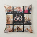 Modern Fabulous 60th Birthday Photos Rose Gold Throw Pillow<br><div class="desc">A beautiful,  modern gift for a 60th birthday gift: A trendy Instagram photo collage pillow with your personal message and name around a minimalist chic FABULOUS 60 rose gold script calligraphy design for that special keepsake packed with years of memories. This is the black and rose gold version.</div>