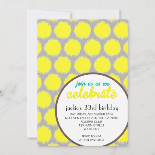 Modern Fabulous Ikat Grey Yellow Birthday Party Personalized Invites