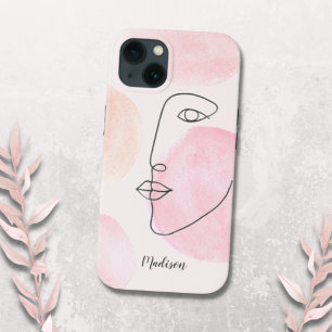 Modern Face Line Art Custom Name iPhone 13 Case