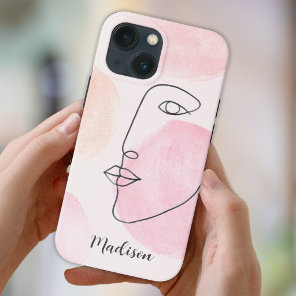 Modern Face Line Art Custom Name iPhone 13 Case