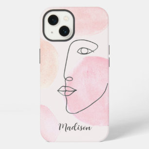 Modern Face Line Art Custom Name iPhone 13 Case