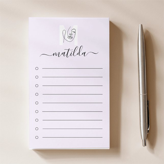 Modern Face Line Art & Script Monogram Name Post-it Notes (Creator Uploaded)