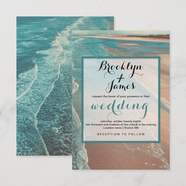 Modern Fade Tropical Beach Sea Wedding Card (Front/Back)