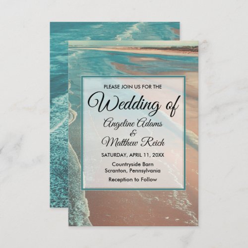 Modern Fade Tropical Beach Sea Wedding Card