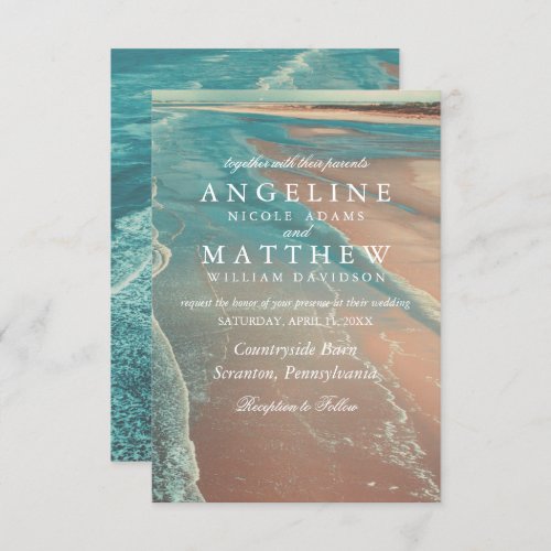 Modern Fade Tropical Beach Sea Wedding Card