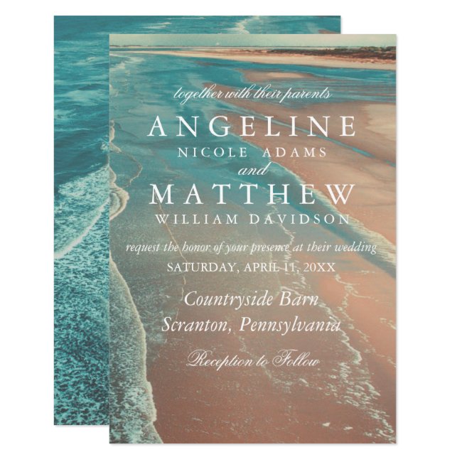 Modern Fade Tropical Beach Sea Wedding Card