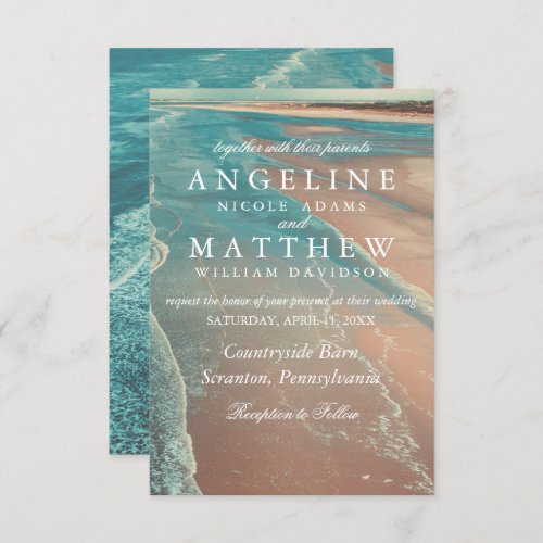 Modern Fade Tropical Beach Sea Wedding Card