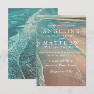 Modern Fade Tropical Beach Sea Wedding Card