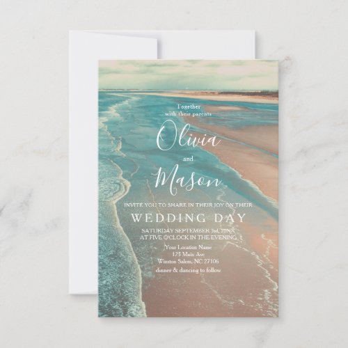 Modern Fade Tropical Beach Sea Wedding Card