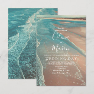Modern Fade Tropical Beach Sea Wedding Card