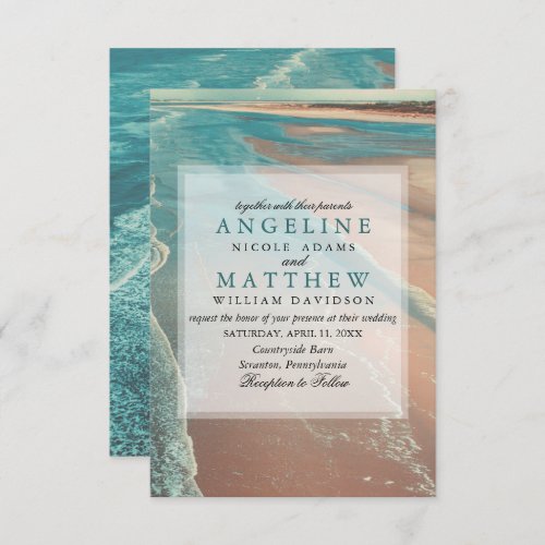 Modern Fade Tropical Beach Sea Wedding Card