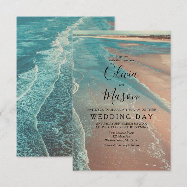 Modern Fade Tropical Beach Sea Wedding Card (Front/Back)