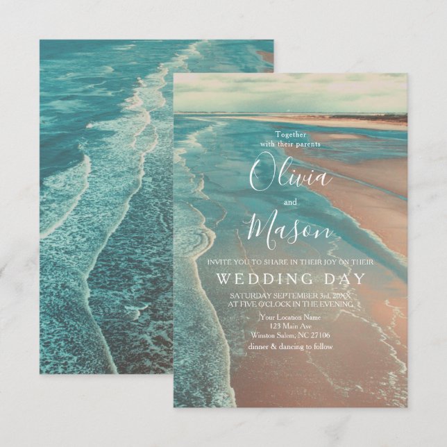 Modern Fade Tropical Beach Sea Wedding Card (Front/Back)