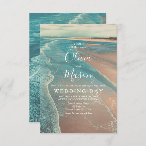 Modern Fade Tropical Beach Sea Wedding Card