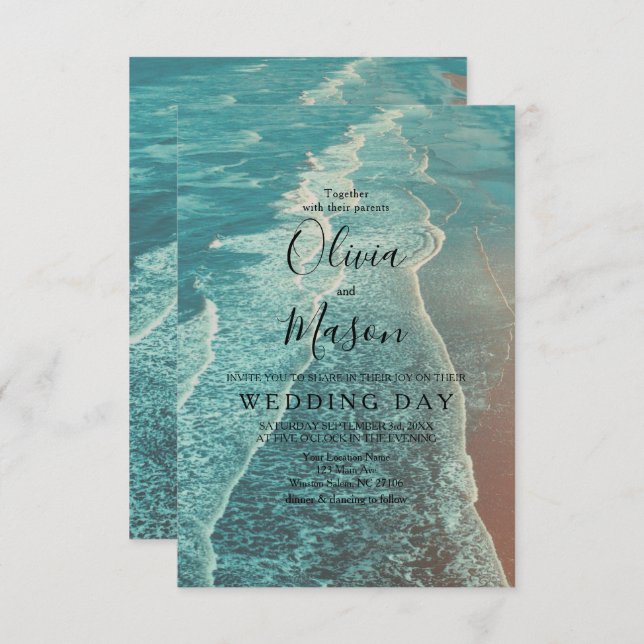 Modern Fade Tropical Beach Sea Wedding Card (Front/Back)