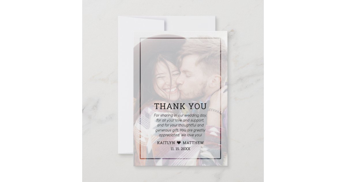 Modern Faded Photo Minimalist Black Typography Thank You Card | Zazzle