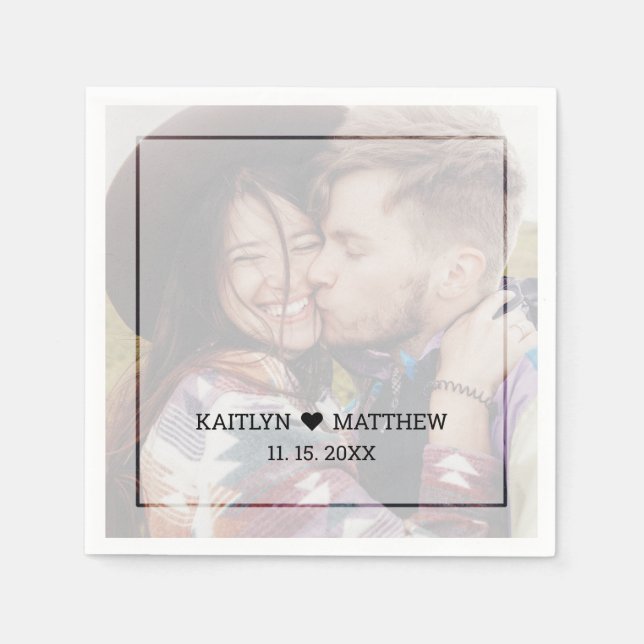 Modern Faded Photo Minimalist Typography Wedding Napkins (Front)