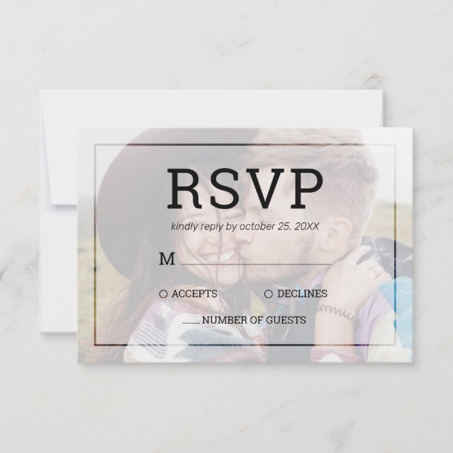 Modern Faded Photo Minimalist Typography Wedding RSVP Card (Front)
