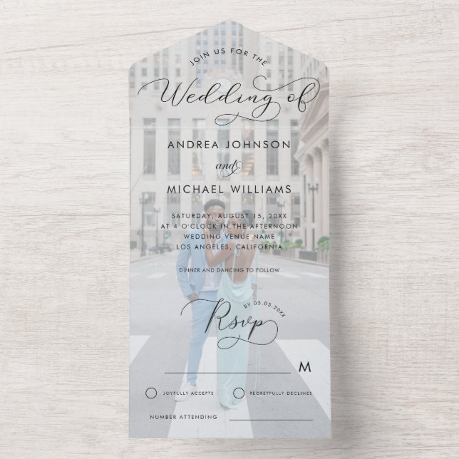 Modern Faded Photo & Script Photo Wedding All In One Invitation (Inside)
