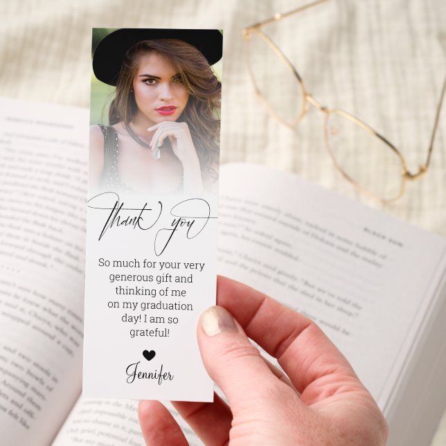 modern faded photo thank you graduation favors bookmarks (Hand)