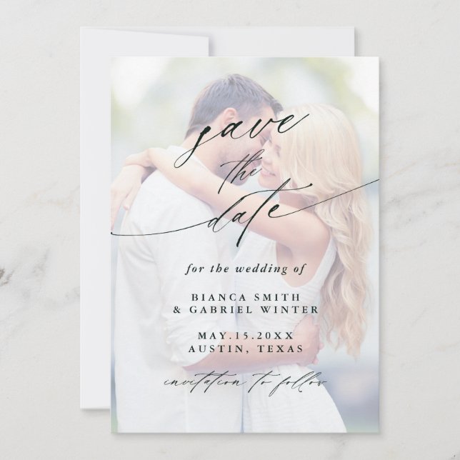 Modern Faded Photo Wedding  Save The Date (Front)