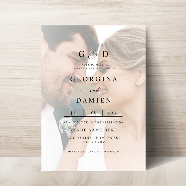 Modern Fading Photo Ampersand All in One Wedding Invitation | Zazzle