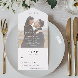 Modern Fading Photo Minimalist Simple RSVP Wedding All In One Invitation
