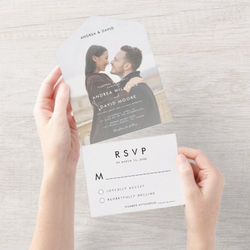 Modern Fading Photo Minimalist Simple RSVP Wedding All In One Invitation