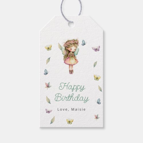 Modern Fairy  Butterflies Happy Birthday Gift Tags