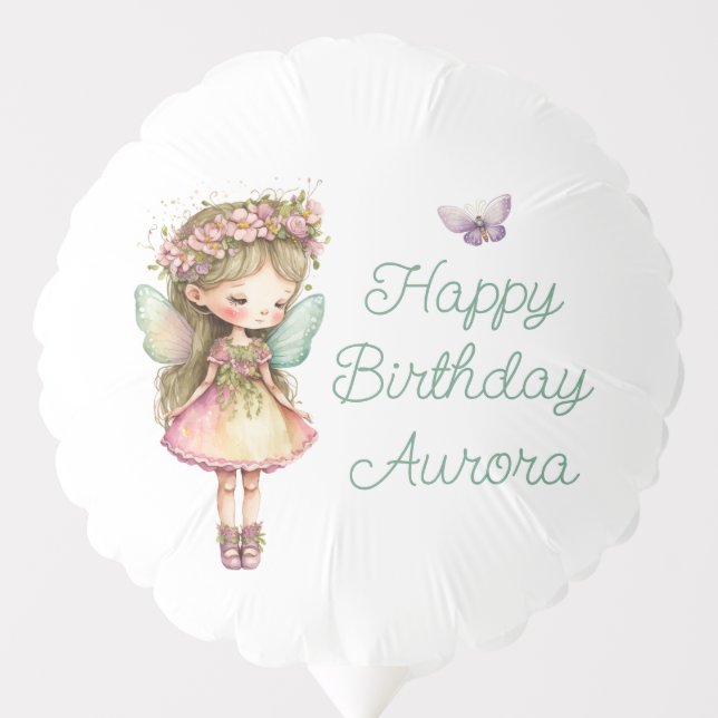 Modern Fairy & Butterfly Happy Birthday Balloon (Front)