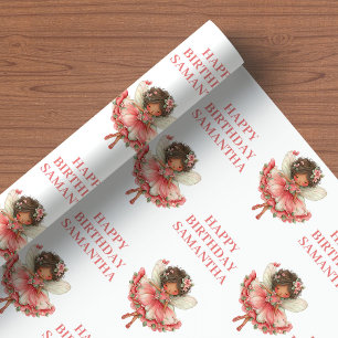 Modern Fairy Girl Blush Floral Birthday Wrapping Paper