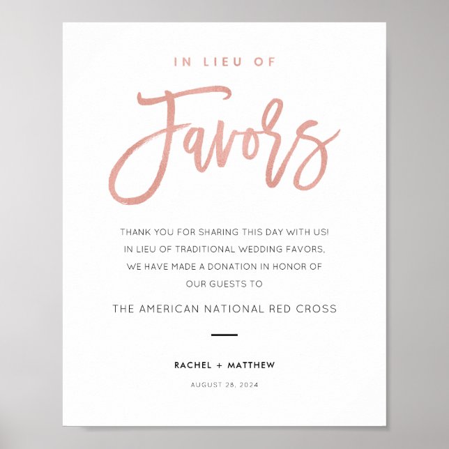 Modern Fairytale Rose Gold In Lieu Of Favors Sign (Front)