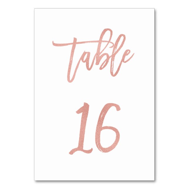 Modern Fairytale Rose Gold Wedding Table Number 16 (Front)