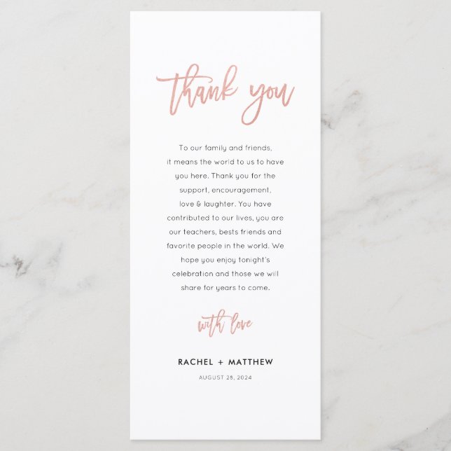 Modern Fairytale Rose Gold Wedding Thank You Card  (Front)